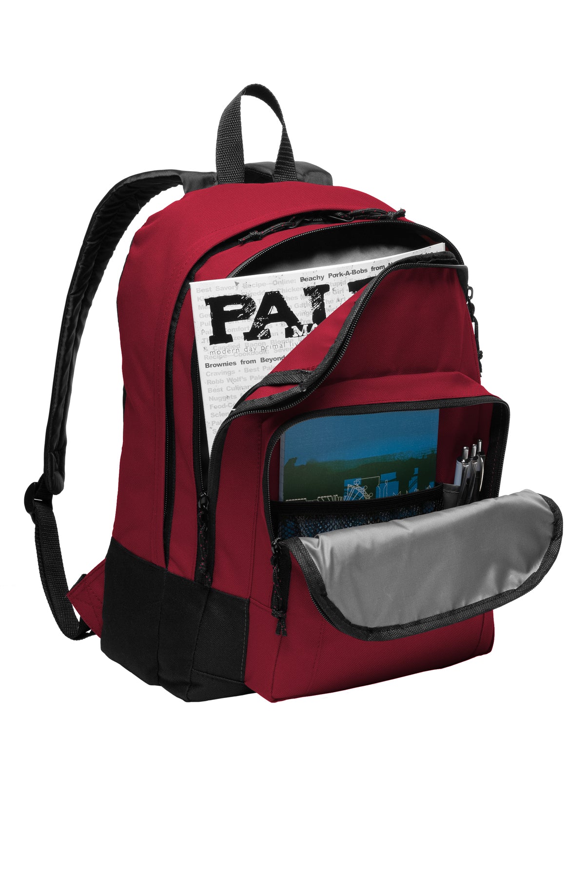 Basic Backpack-school logo added to the front pocket