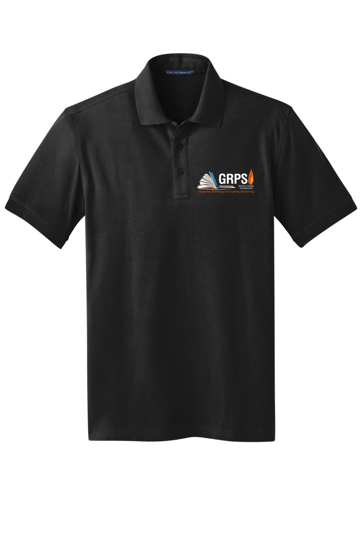 Instructional Technology MENS Stretch Pique Polo WHITE LOGO